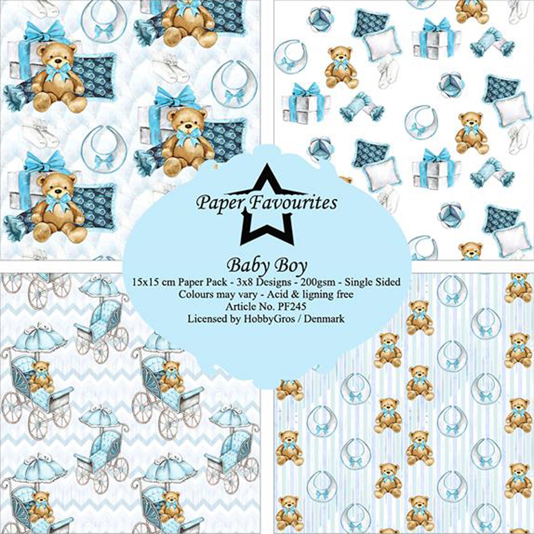 Crealive Paper Pad 200 g/m2 - 12’’ x 12’’ - Baby Boy

Inhalt:
•	8 Blatt
•	8 Designs
 
Spezifikationen:
•	12’’ x 12’’ (30.5 cm x 30.5 cm)
•	200 g/m2
•	einseitig bedruckt
•	säure- und ligninfrei
 
Dieses Paper Pad ist geeignet für:
•	Karten
•	Boxen
•	3D-Projekte
•	Geschenkboxen & Verpackungen
•	Plotten
•	Scrapbooking
•	Basteln mit Kindern
