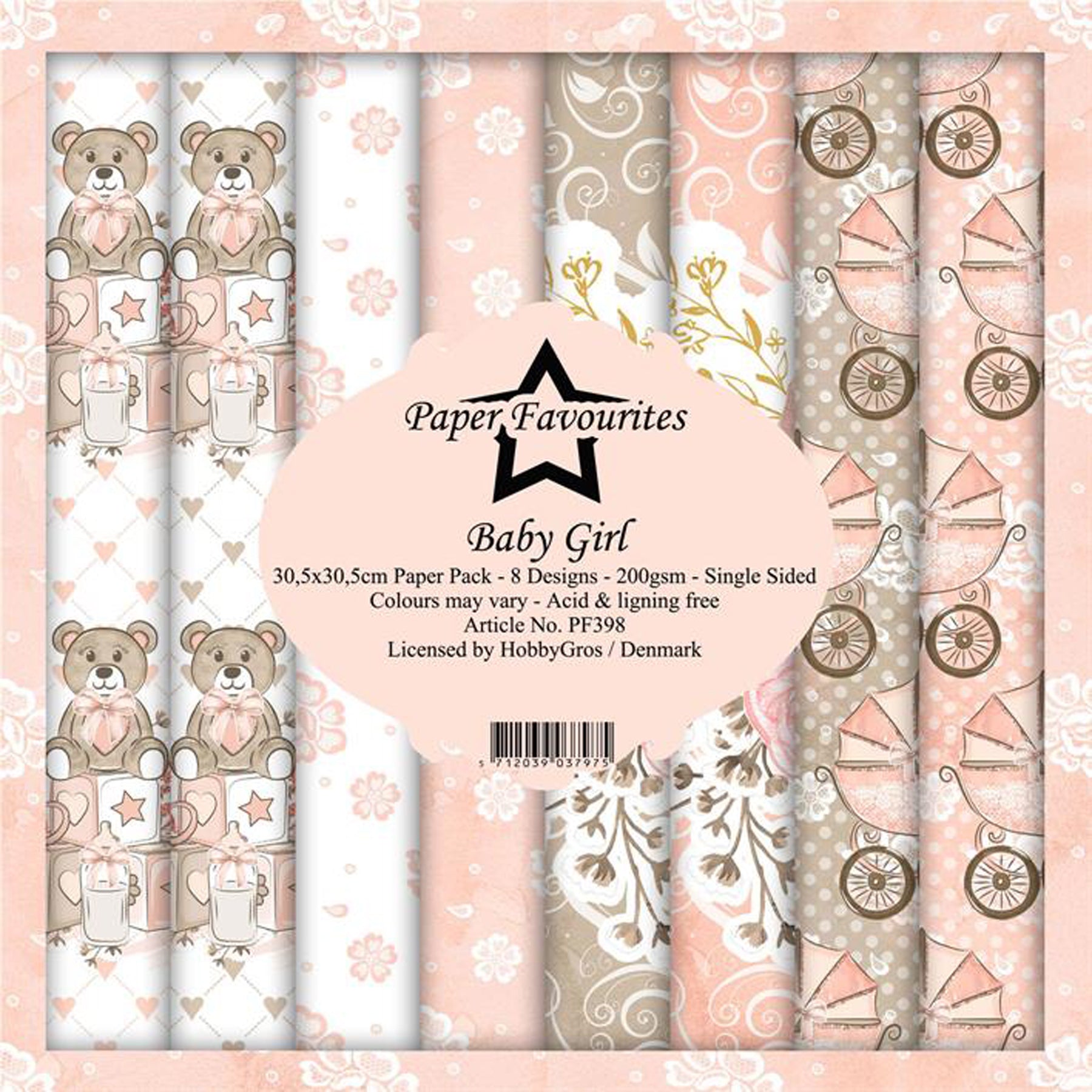 Crealive Paper Pad 200 g/m2 - 12’’ x 12’’ - Baby Girl  Inhalt:  8 Blatt 8 Designs    Spezifikationen:  12’’ x 12’’ (30.5 cm x 30.5 cm) 200 g/m2 einseitig bedruckt säure- und ligninfrei    Dieses Paper Pad ist geeignet für:  Karten Boxen 3D-Projekte Geschenkboxen & Verpackungen Plotten Scrapbooking