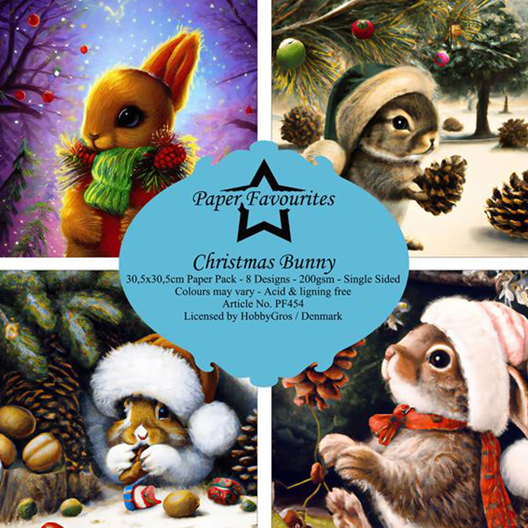 Crealive Paper Pad 200 g/m2 - 12’’ x 12’’ - Christmas Bunny

Inhalt:
•	8 Blatt
•	8 Designs
 
Spezifikationen:
•	12’’ x 12’’ (30.5 cm x 30.5 cm)
•	200 g/m2
•	einseitig bedruckt
•	säure- und ligninfrei
 
Dieses Paper Pad ist geeignet für:
•	Karten
•	Boxen
•	3D-Projekte
•	Geschenkboxen & Verpackungen
•	Plotten
•	Scrapbooking
•	Basteln mit Kindern
