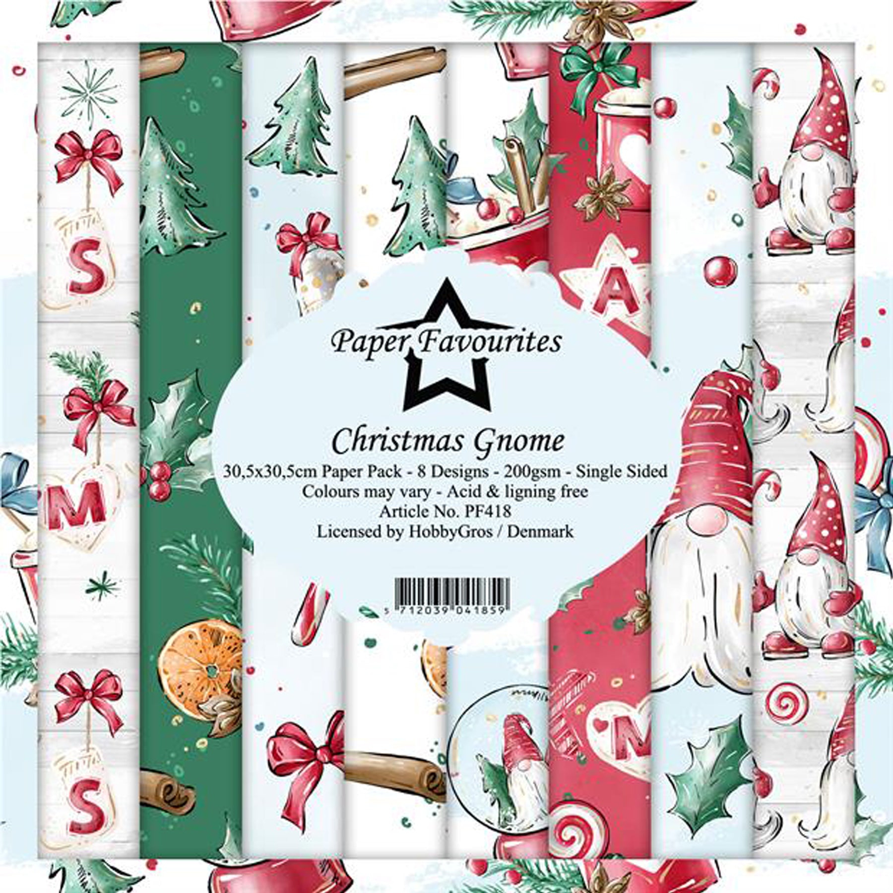 Crealive Paper Pad 200 g/m2 - 12’’ x 12’’ - Christmas Gnome  Inhalt:  8 Blatt 8 Designs    Spezifikationen:  12’’ x 12’’ (30.5 cm x 30.5 cm) 200 g/m2 einseitig bedruckt säure- und ligninfrei    Dieses Paper Pad ist geeignet für:  Karten Boxen 3D-Projekte Geschenkboxen & Verpackungen Plotten Scrapbooking    Dieses einseitig bedruckte Designpapier mit weihnachtlichen Motiven & Gnomen ist eine witzige Basis für kreative, spezielle, individuelle Karten, Plotts,