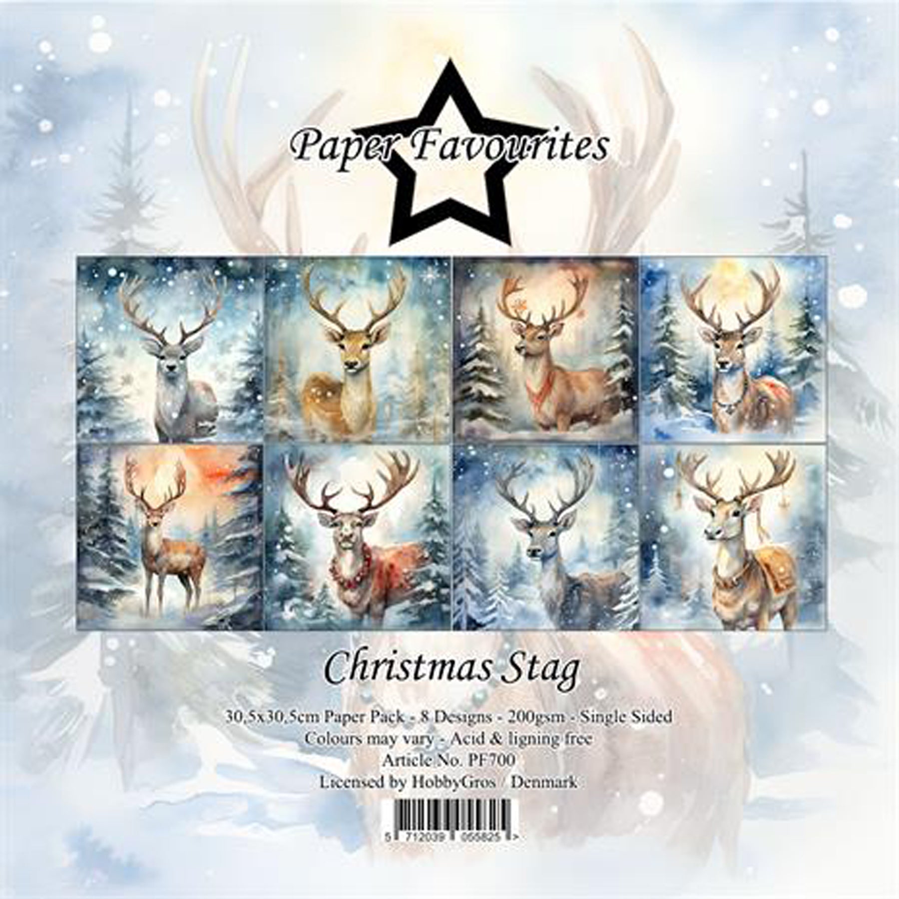 Crealive Paper Pad 200 g/m2 - 12’’ x 12’’ - Christmas Stag
Inhalt:
•	8 Blatt
•	8 Designs
 
Spezifikationen:
•	12’’ x 12’’ (30.5 cm x 30.5 cm)
•	200 g/m2
•	einseitig bedruckt
•	säure- und ligninfrei
 
Dieses Paper Pad ist geeignet für:
•	Karten
•	Boxen
•	3D-Projekte
•	Geschenkboxen & Verpackungen
•	Plotten
•	Scrapbooking
•	Basteln mit Kindern
