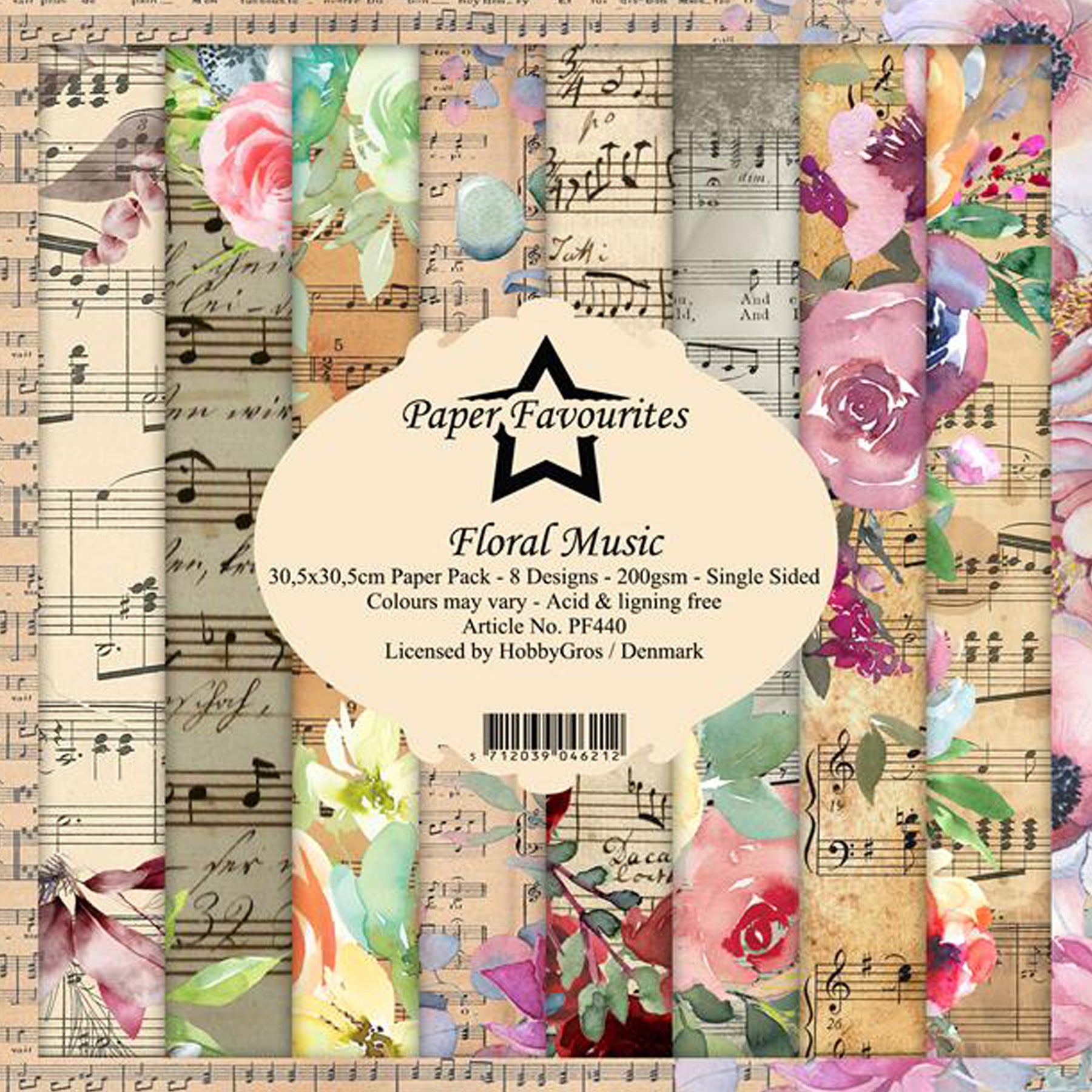 Crealive Paper Pad 200 g/m2 - 12’’ x 12’’ - Floral Music

Inhalt:
•	8 Blatt
•	8 Designs
 
Spezifikationen:
•	12’’ x 12’’ (30.5 cm x 30.5 cm)
•	200 g/m2
•	einseitig bedruckt
•	säure- und ligninfrei
 
Dieses Paper Pad ist geeignet für:
•	Karten
•	Boxen
•	3D-Projekte
•	Geschenkboxen & Verpackungen
•	Plotten
•	Scrapbooking
•	Basteln mit Kindern
