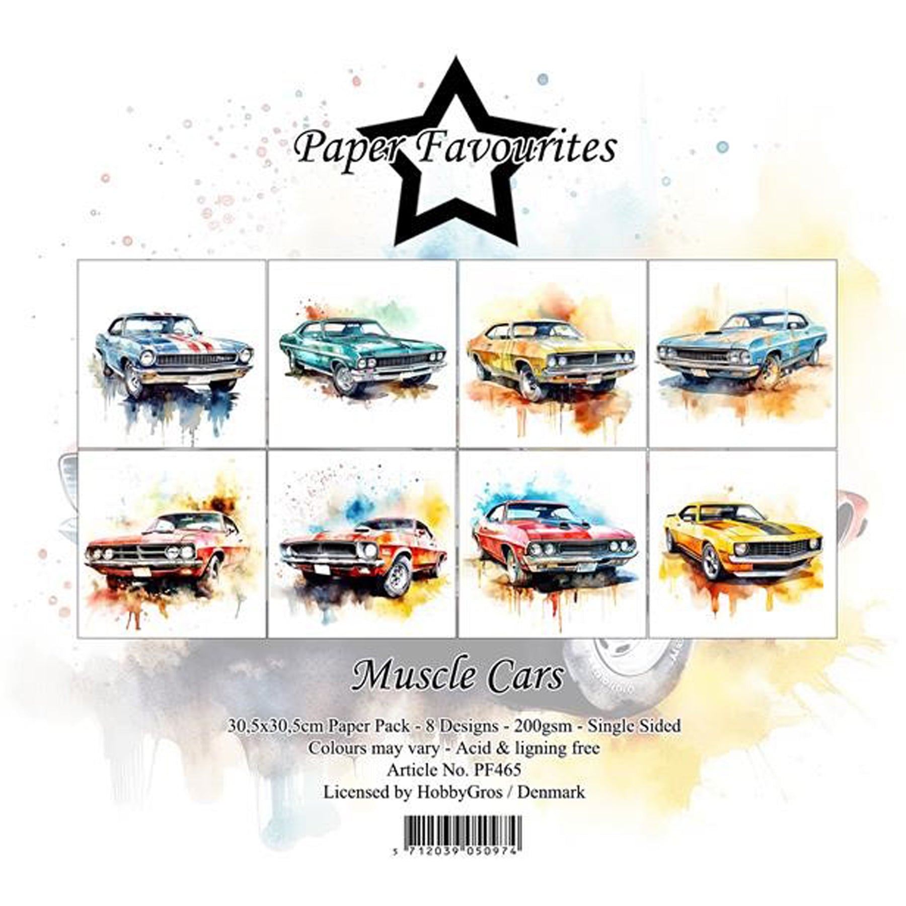 Crealive Paper Pad 200 g/m2 - 12’’ x 12’’ – Muscle Cars

Inhalt:
•	8 Blatt
•	8 Designs
 
Spezifikationen:
•	12’’ x 12’’ (30.5 cm x 30.5 cm)
•	200 g/m2
•	einseitig bedruckt
•	säure- und ligninfrei
 
Dieses Paper Pad ist geeignet für:
•	Karten
•	Boxen
•	3D-Projekte
•	Geschenkboxen & Verpackungen
•	Plotten
•	Scrapbooking
•	Basteln mit Kindern
