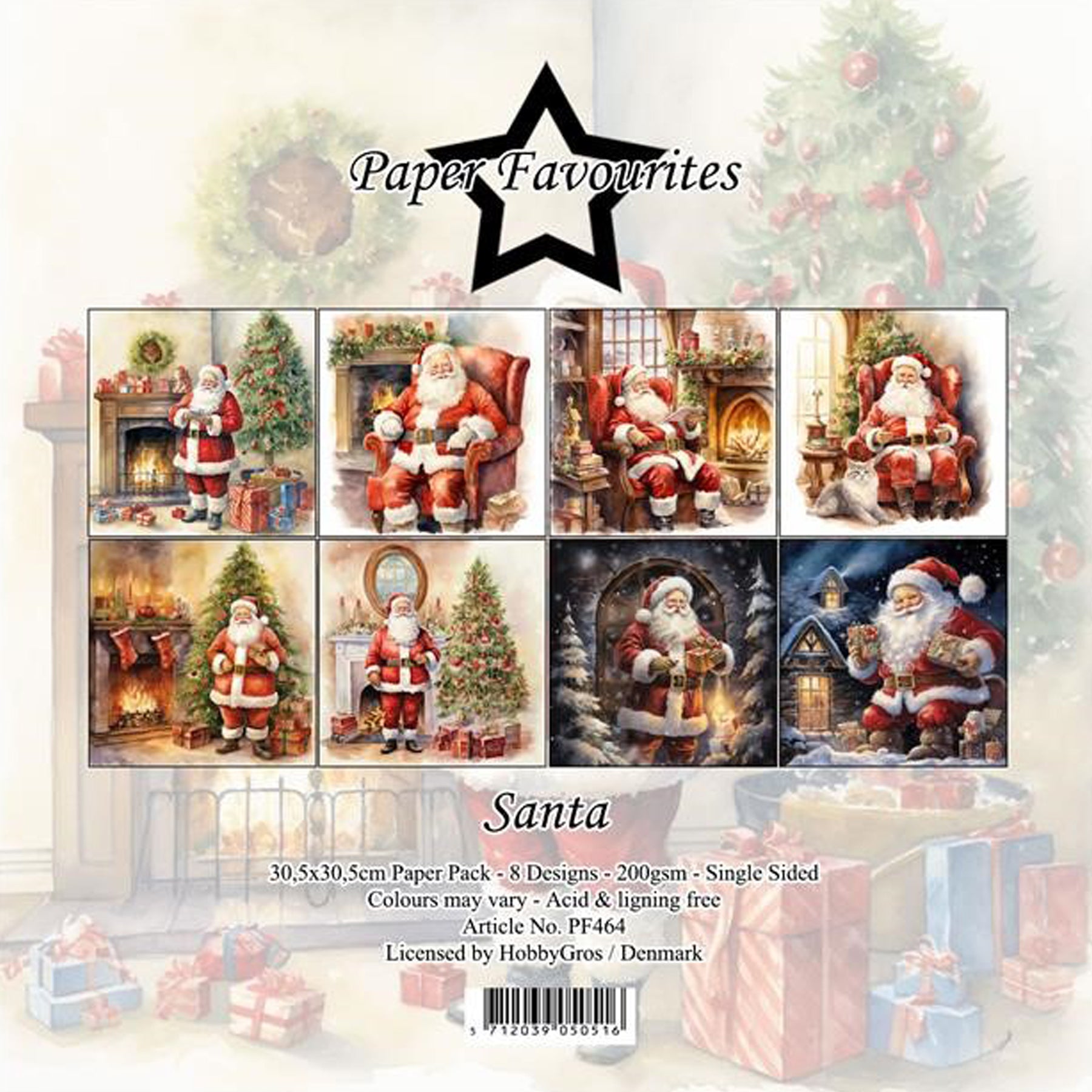 Crealive Paper Pad 200 g/m2 - 12’’ x 12’’ – Santa
Inhalt:
•	8 Blatt
•	8 Designs
 
Spezifikationen:
•	12’’ x 12’’ (30.5 cm x 30.5 cm)
•	200 g/m2
•	einseitig bedruckt
•	säure- und ligninfrei
 
Dieses Paper Pad ist geeignet für:
•	Karten
•	Boxen
•	3D-Projekte
•	Geschenkboxen & Verpackungen
•	Plotten
•	Scrapbooking
•	Basteln mit Kindern
