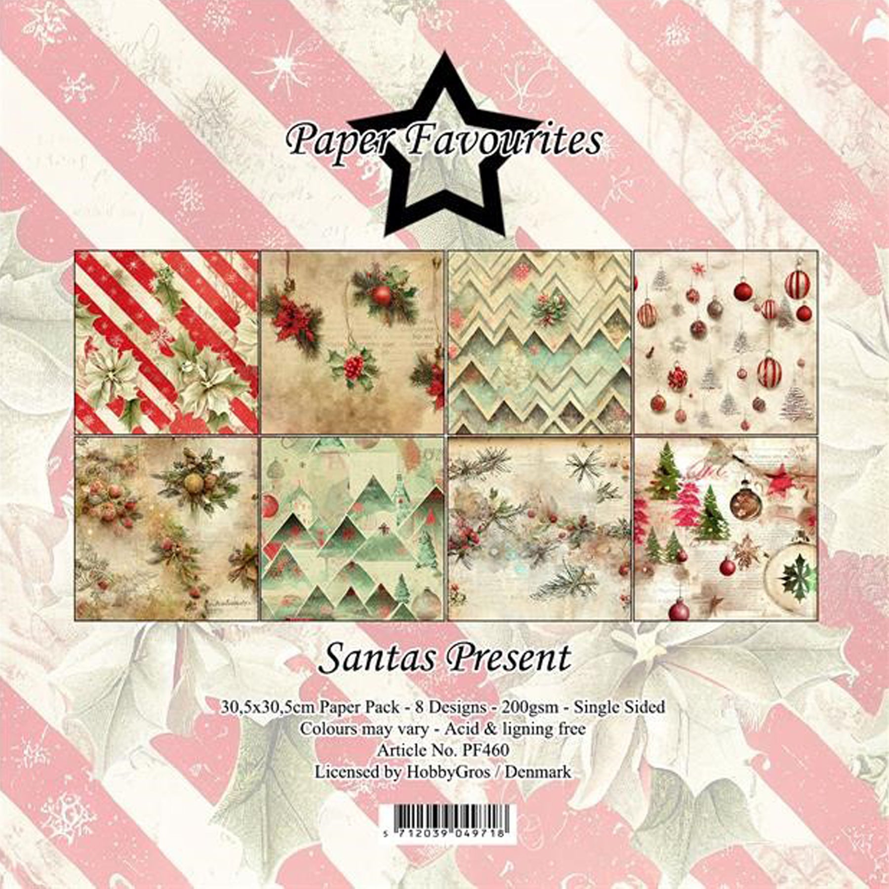 Crealive Paper Pad 200 g/m2 - 12’’ x 12’’ - Santas Present

Inhalt:
•	8 Blatt
•	8 Designs
 
Spezifikationen:
•	12’’ x 12’’ (30.5 cm x 30.5 cm)
•	200 g/m2
•	einseitig bedruckt
•	säure- und ligninfrei
 
Dieses Paper Pad ist geeignet für:
•	Karten
•	Boxen
•	3D-Projekte
•	Geschenkboxen & Verpackungen
•	Plotten
•	Scrapbooking
•	Basteln mit Kindern
