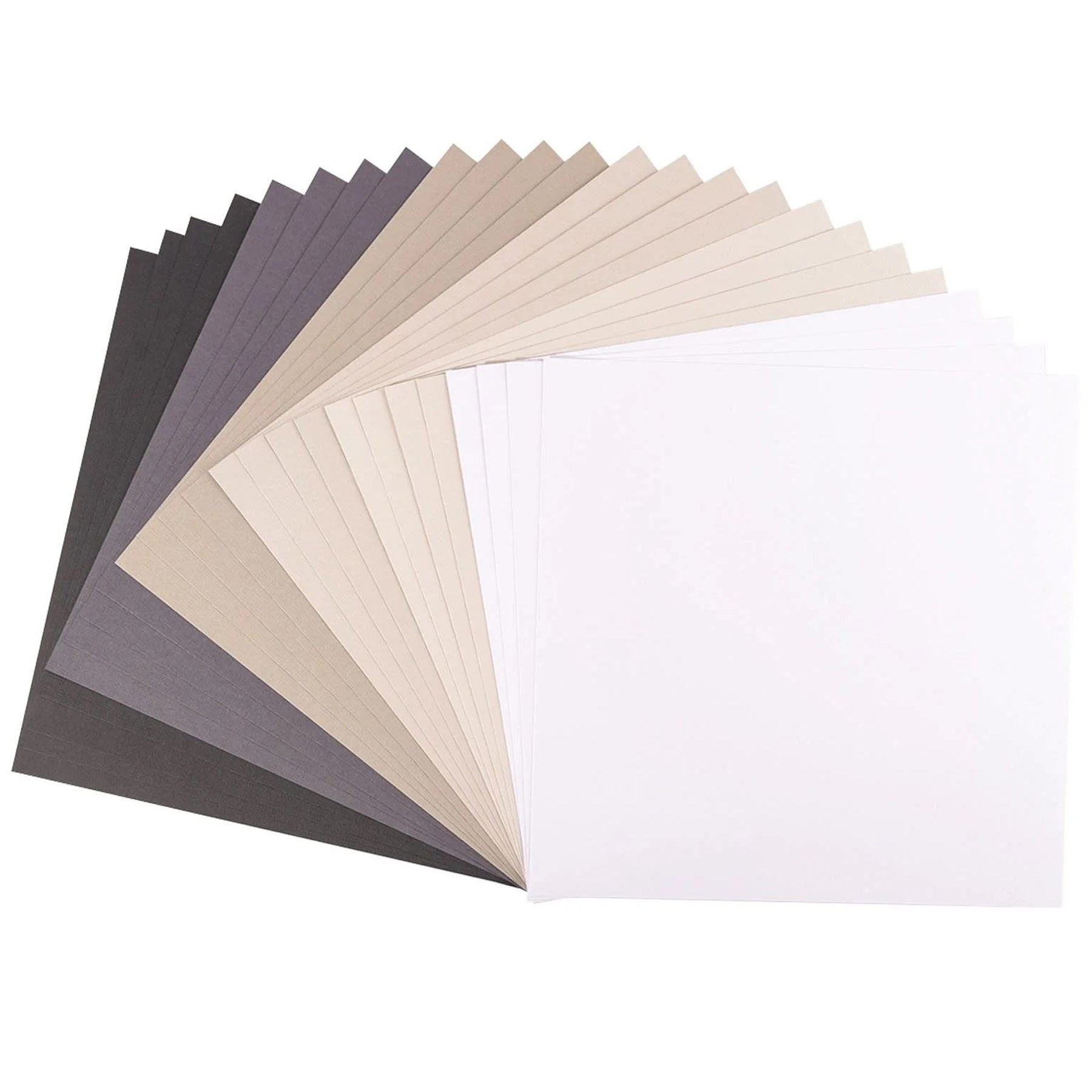 Crealive Cardstock Basic Multipack 216 g/m2 - 12’’ x 12’’ - Grau Strukturiert (24 Cardstock)

Spezifikationen:
•	12’’ x 12’’ (30.5 cm x 30.5 cm)
•	216 g/m2
•	beidseitig farbig (voll durchgefärbt)
•	beschreibbar
•	säurefrei
•	strukturierte Oberfläche
 
Inhalt:
•	4 x Cardstock White
•	4 x Cardstock Cool Grey
•	4 x Cardstock Mouse
•	4 x Cardstock Tin
•	4 x Cardstock Anthracite
•	4 x Cardstock Black
 
Dieses Cardstock / Bastelpapier ist geeignet für:
•	Karten
•	Karten-Verzierungen
•	Plotten
•	Stanzen
•	Prägen
