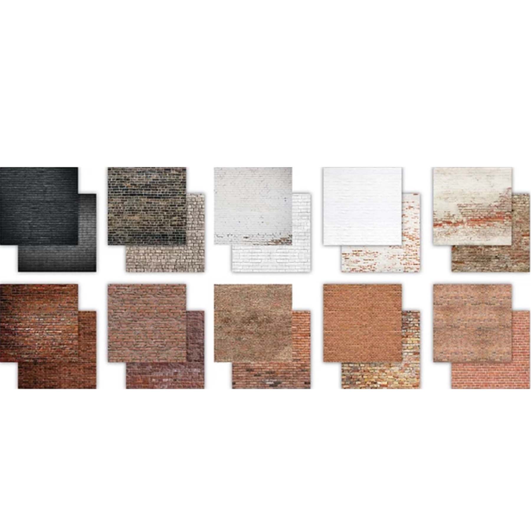 Premium Paper Pad 180 g/m2 - 12’’ x 12’’ - Brick Textures  Inhalt:  30 Bogen 20 Designs beidseitig bedruckt    Dieses Paper Pad / Designpapier ist geeignet für:  Karten Karten-Verzierungen Kuverts Geschenkboxen & Verpackungen Plotten Scrapbooking