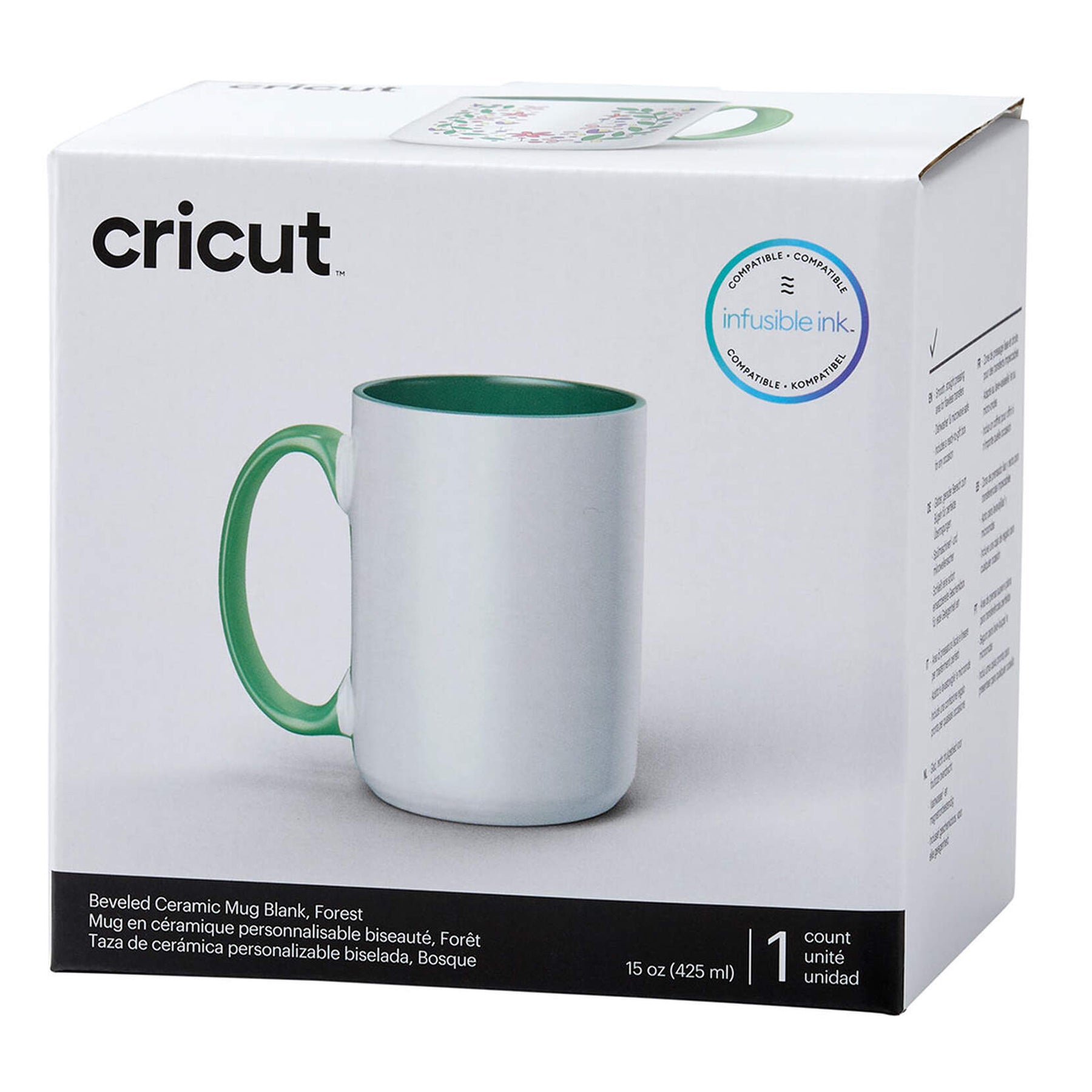 Crealive Cricut Keramiktasse 425 ml - Forest - 1 Stück  Gestalte lebendige, professionelle & personalisierte Tassen. Im Design Space erstellst Du mit Hilfe der kostenlosen Tassen-Vorlage Dein Design, so dass Du es korrekt platzieren kannst auf der Tasse. Danach lässt Du den Schneideplotter Dein Design entweder aus den Infusible Ink Transferbögen schneiden oder lässt es Zeichnen mit den Infusible Ink Stiften. Die Tassenpresse übernimmt dann die restliche Arbeit für Dich und bringt Dein Design auf die Tasse.