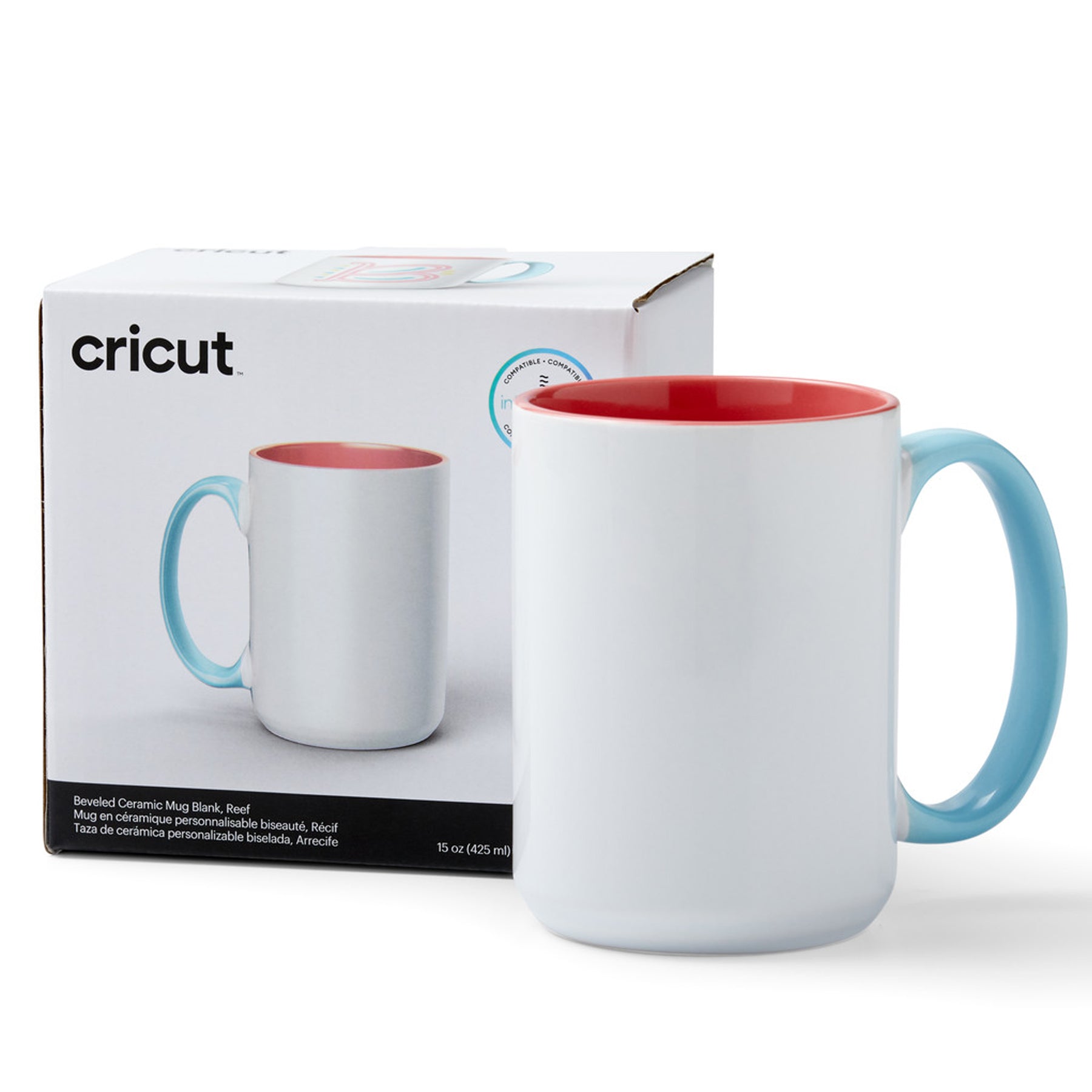 Crealive Cricut Keramiktasse 425 ml - Reef - 1 Stück  Gestalte lebendige, professionelle & personalisierte Tassen. Im Design Space erstellst Du mit Hilfe der kostenlosen Tassen-Vorlage Dein Design, so dass Du es korrekt platzieren kannst auf der Tasse. Danach lässt Du den Schneideplotter Dein Design entweder aus den Infusible Ink Transferbögen schneiden oder lässt es Zeichnen mit den Infusible Ink Stiften. Die Tassenpresse übernimmt dann die restliche Arbeit für Dich und bringt Dein Design auf die Tasse. 