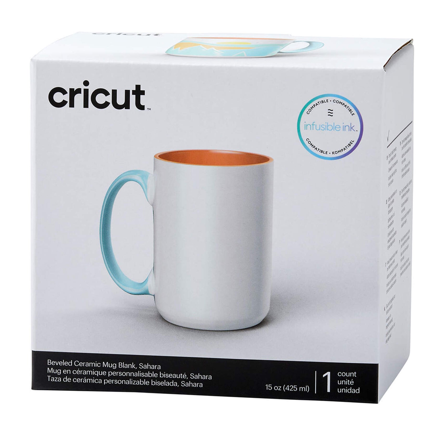 Crealive Cricut Keramiktasse 425 ml - Sahara - 1 Stück  Gestalte lebendige, professionelle & personalisierte Tassen. Im Design Space erstellst Du mit Hilfe der kostenlosen Tassen-Vorlage Dein Design, so dass Du es korrekt platzieren kannst auf der Tasse. Danach lässt Du den Schneideplotter Dein Design entweder aus den Infusible Ink Transferbögen schneiden oder lässt es Zeichnen mit den Infusible Ink Stiften. Die Tassenpresse übernimmt dann die restliche Arbeit für Dich und bringt Dein Design auf die Tasse.