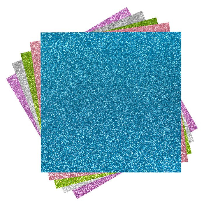 Cricut Cardstock  - 12’’ x 12’’ - Glitzerkarton Frühlingswiese / Glitter Spring Meadow  Inhalt:  10 Bögen 5 Farben - je 2 Bögen    Spezifikationen:  12’’ x 12’’ (30.5 cm x 30.5 cm) einseitig farbig Glitzerkarton Farben: Pink, Blau, Grün, Lila und Silber säure- und ligninfrei und gepuffert