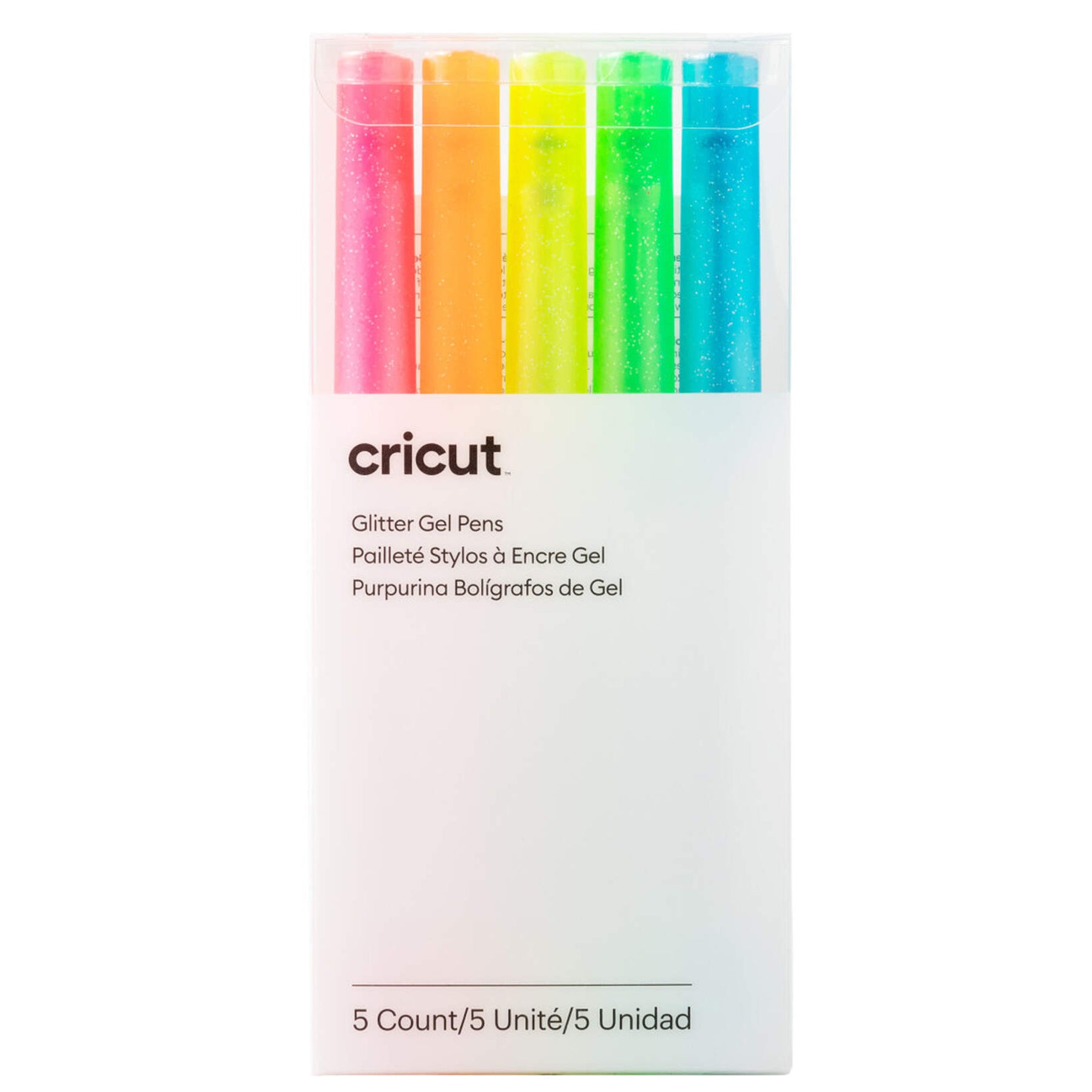 Crealive Cricut Glitzer Gel Zeichenstifte 0.8 - Neonfarben / Glitter Gel Pen Set     Inhalt:  5 Glitzer Gel Stifte    Spezifikationen:  0.8 (mittlere Spitze) Farben:  Neonpink, Neonorange, Neongelb, Neongrün, Neonblau wasserbasiert säurefrei ungiftig entspricht ASTM D-4236    Anleitung:  Design auswählen Stift in die Halterung (A) Loslegen    Kompatible Geräte:  für alle Cricut Explore und Cricut Maker (Cricut Explore One erfordert den separat erhältlichen Zubehöradapter)