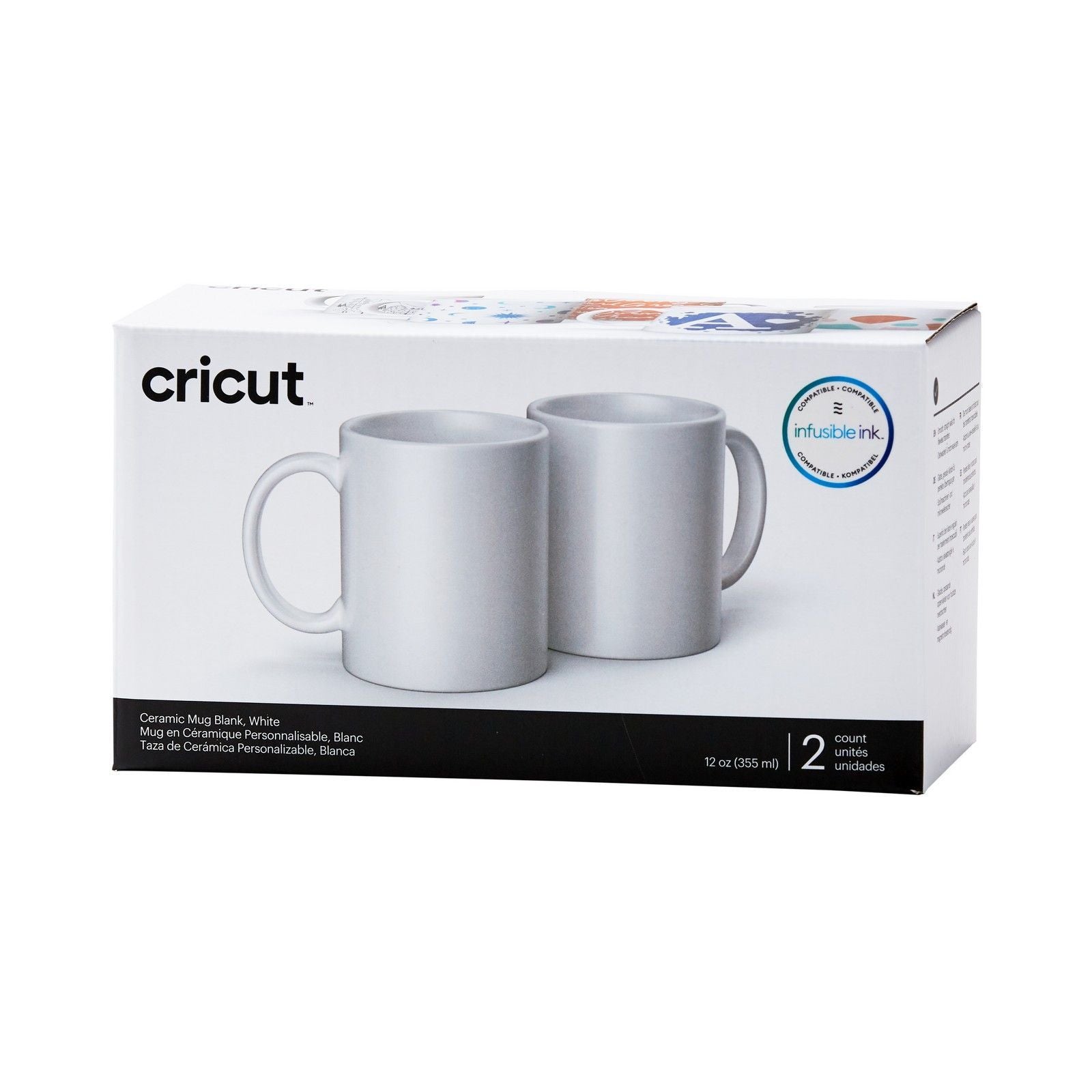 Cricut Keramiktasse 340 ml weiss, 2 Stück  Gestalte lebendige, professionelle & personalisierte Tassen. Im Design Space erstellst Du mit Hilfe der kostenlosen Tassen-Vorlage Dein Design, so dass Du es korrekt platzieren kannst auf der Tasse. Danach lässt Du den Schneideplotter Dein Design entweder aus den Infusible Ink Transferbögen schneiden oder lässt es Zeichnen mit den Infusible Ink Stiften. Die Tassenpresse übernimmt dann die restliche Arbeit für Dich und bringt Dein Design auf die Tasse