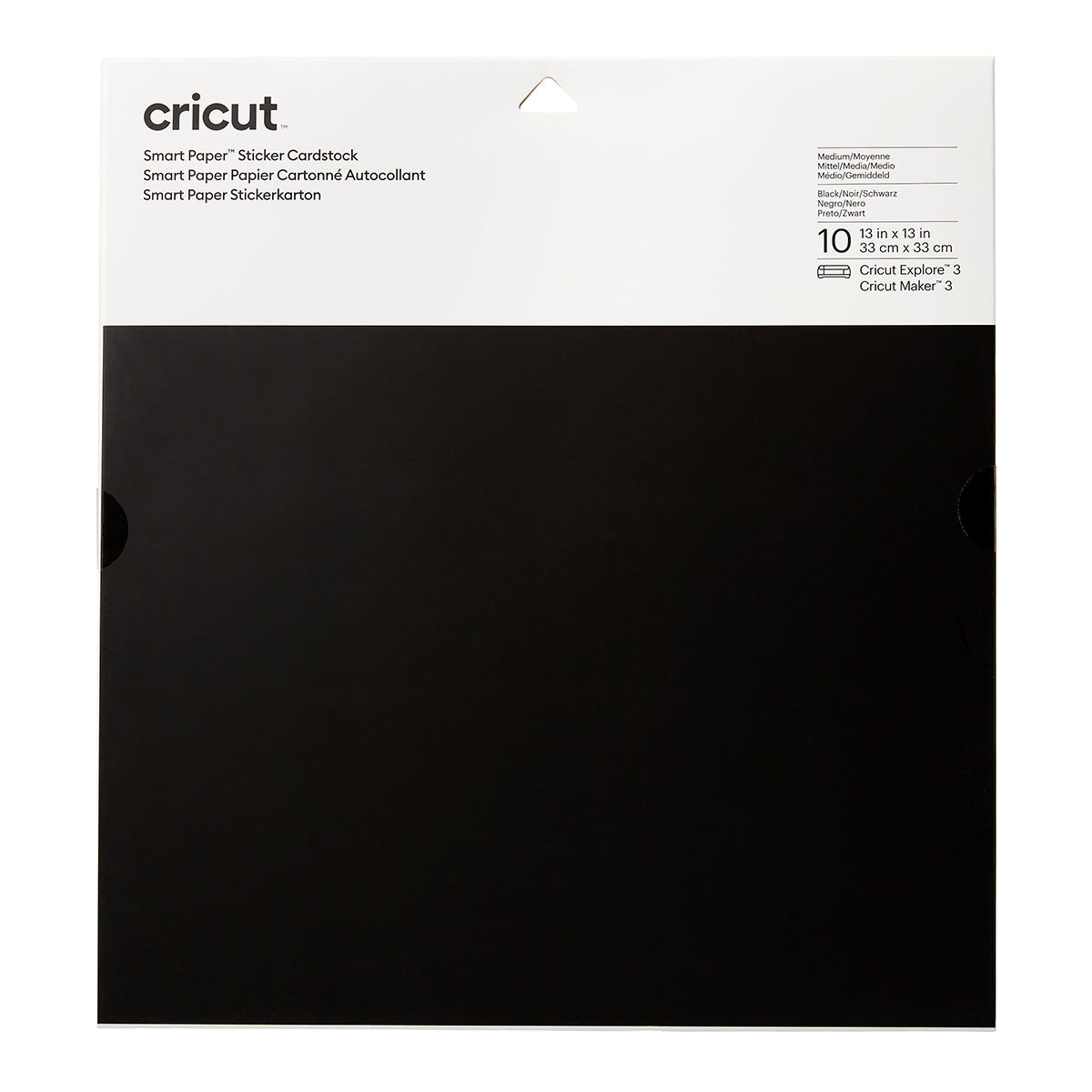 Cricut Smart Stickerpapier Cardstock - 33 cm x 33 cm - Schwarz   Selbstklebendes Papier von Cricut. Das Set enthält insgesamt 10 Blätter in der Grösse 33 cm x 33 cm (13" x 13").      Inhalt:  10 Blätter 210 g/m2 Farbe: Schwarz    Cricut Smart Sticker ist geeignet für:  Scrapbooking-Seiten Karten Einladungen Dekorationen wie Banner & attraktive Poster Papierprojekte    Anleitung:  Schneiden (ohne Schneidematte für Maker 3 & Explore 3) Abziehen Kleben  